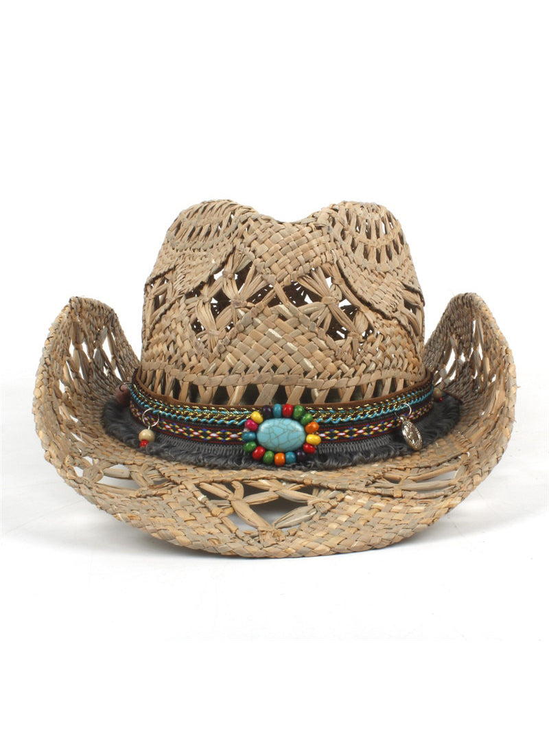 100% Natural Straw Cowboy Hat Women Men Handmade Weave Cowboy Hats