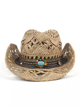 100% Natural Straw Cowboy Hat Women Men Handmade Weave Cowboy Hats