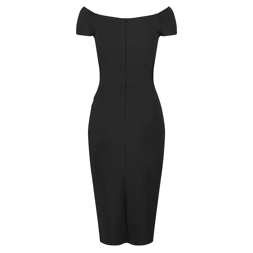 Black Cap Sleeve Crossover Top Bardot Wiggle Dress