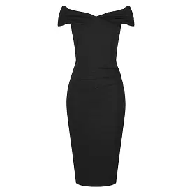 Black Cap Sleeve Crossover Top Bardot Wiggle Dress