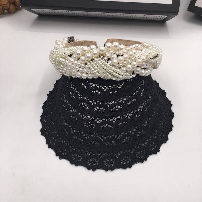 Black Lace Visor With Pearls