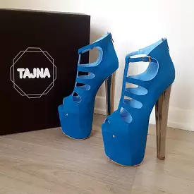 Blue Faux Suede High Heel Platform Shoes