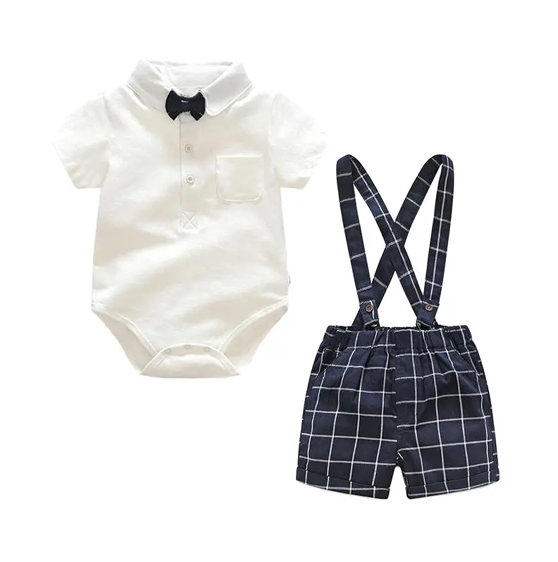 Boys Gentleman White Romper Top+Vest+Trousers Outfit