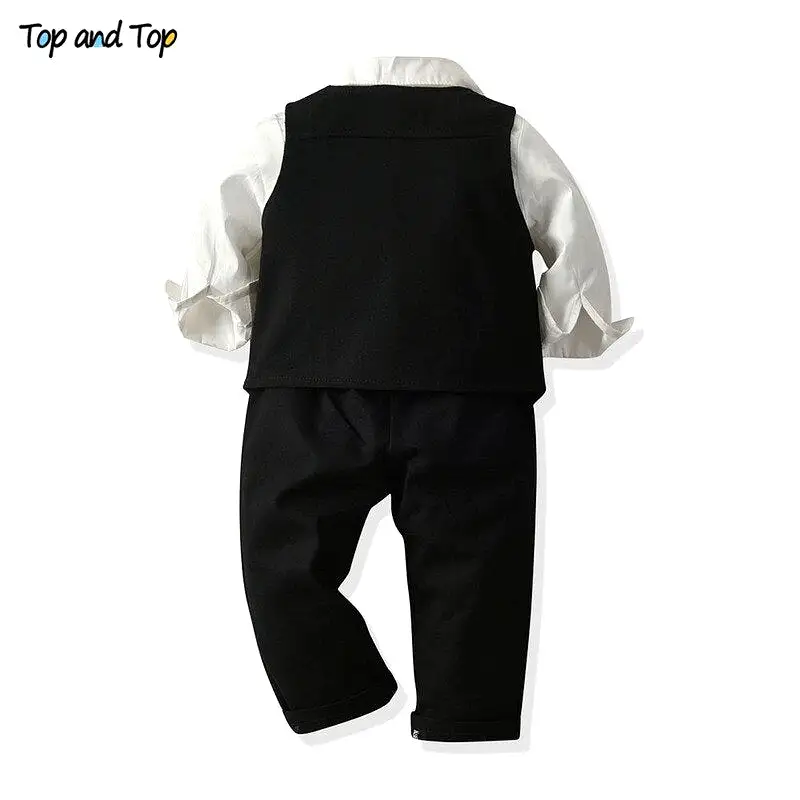 Boys Gentleman White Romper Top+Vest+Trousers Outfit