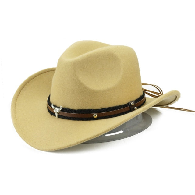 Cowboy hat cow head accessories cowboy hat monochrome felt hat men and women big brim outdoor hat knight hat