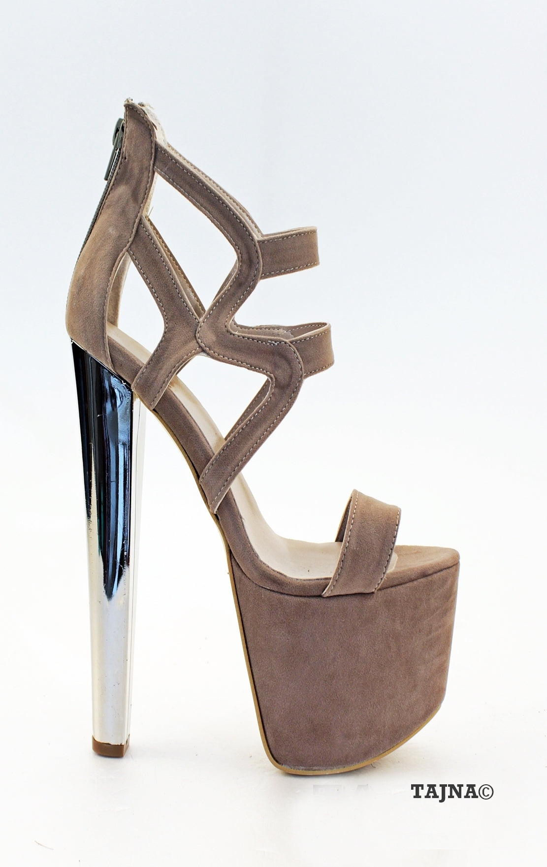 Dark Beige Faux Suede Platform Shoes 19 cm Heels