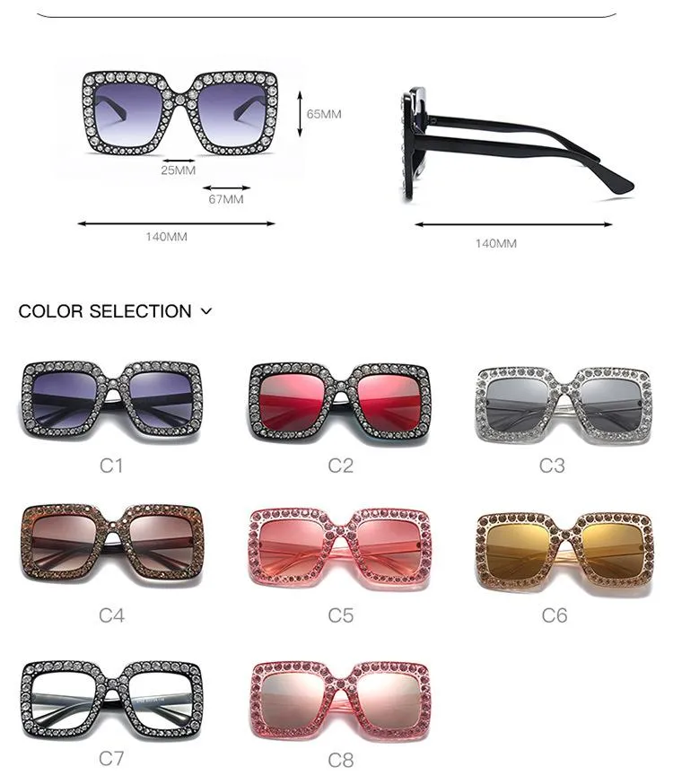 Diamond Square Plastic Mirror Lens UV400 Gradient Sunglasses for Women