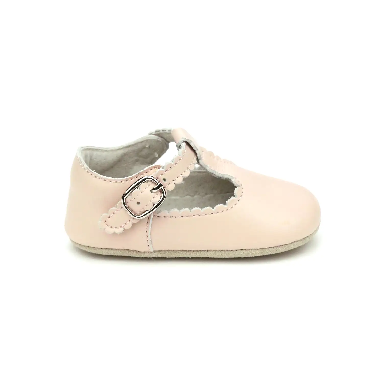 Elodie Girls Scalloped T-Strap Mary Jane Crib Shoe (Infant)