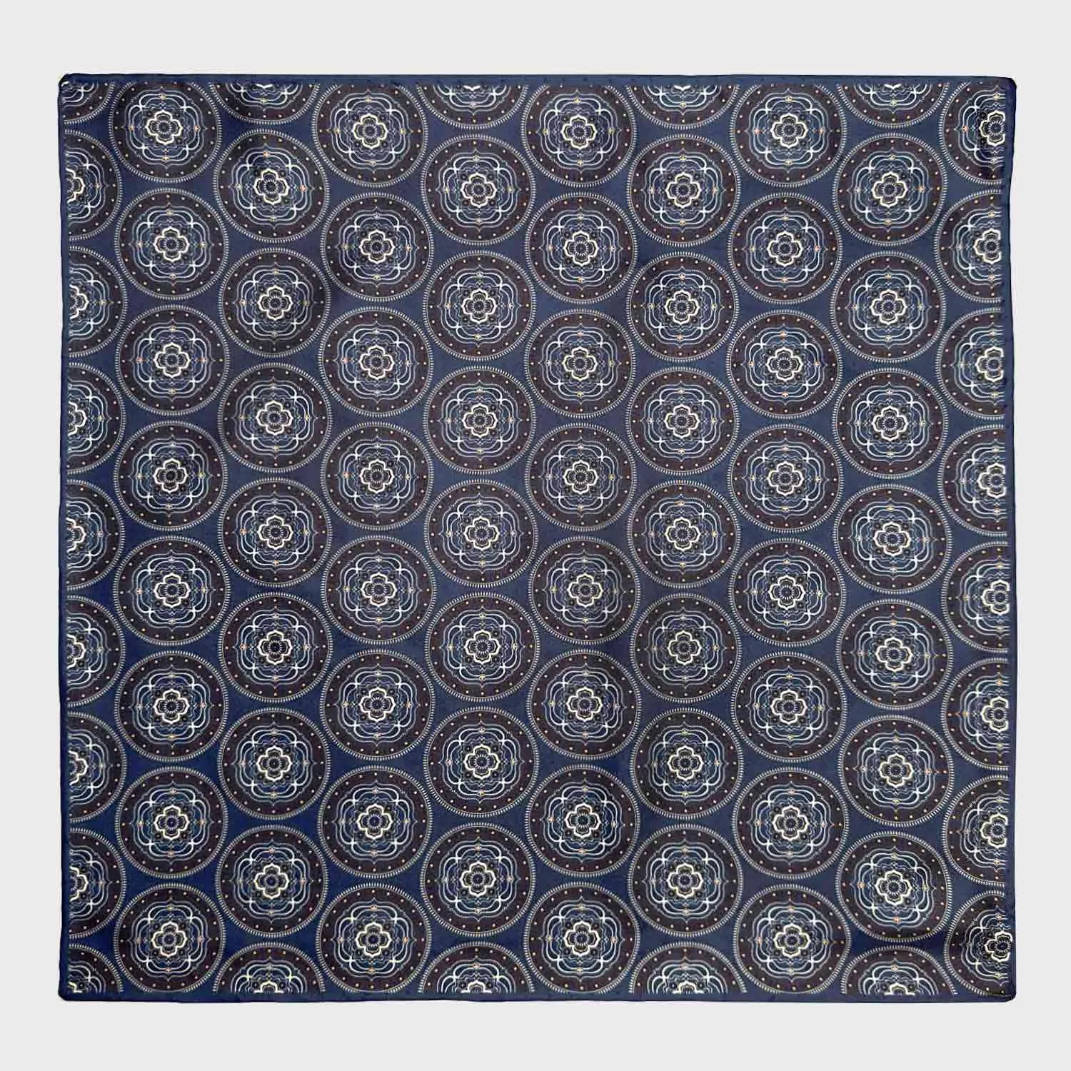 F.Marino Silk Pocket Square Mandala Medallions Denim Blue