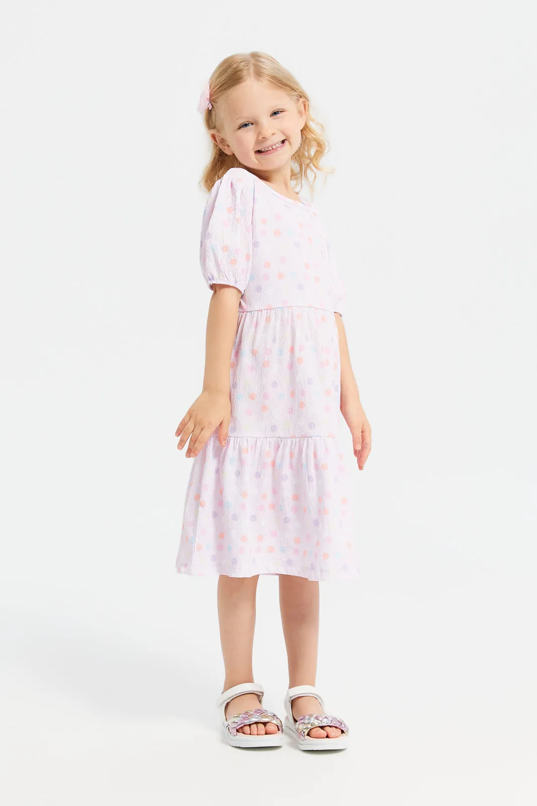 Girls Pink Printed Woven Tiered Dress (Wrong Image)