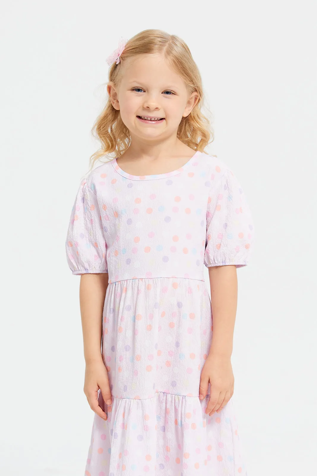 Girls Pink Printed Woven Tiered Dress (Wrong Image)