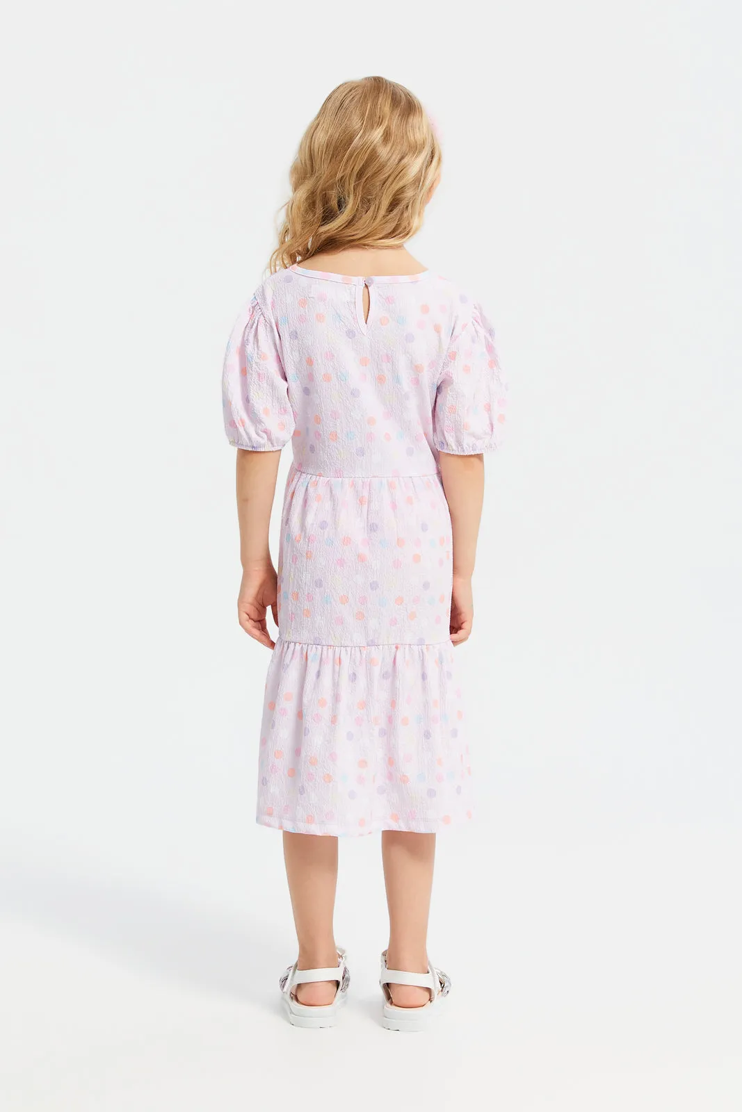 Girls Pink Printed Woven Tiered Dress (Wrong Image)