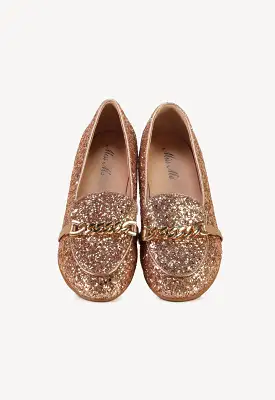 Glittery Chunks Strap Vamp Loafer Shoes