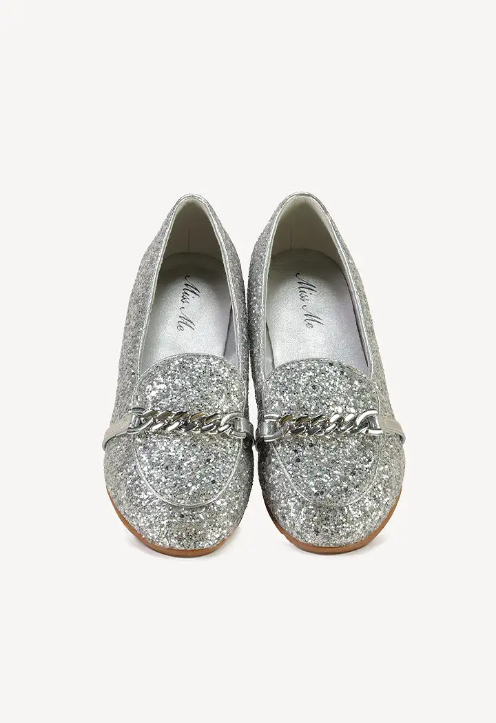 Glittery Chunks Strap Vamp Loafer Shoes