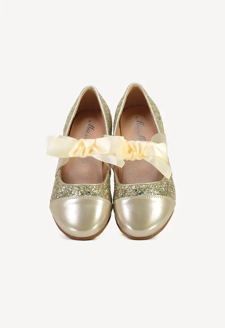 Glittery Embellished With Satin Ribbon Shoes