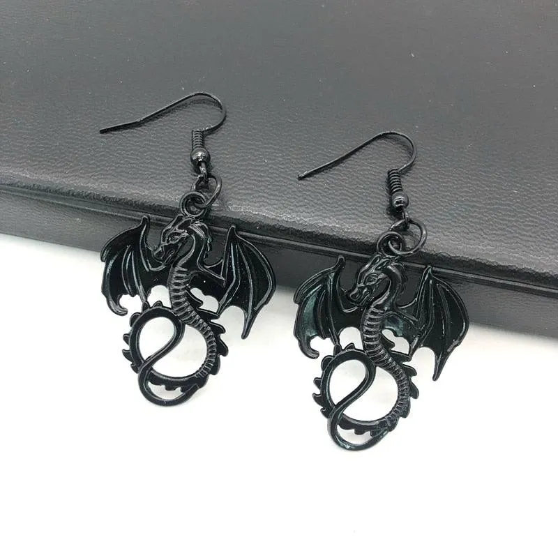 Gothic black dragon earrings for witch ladies