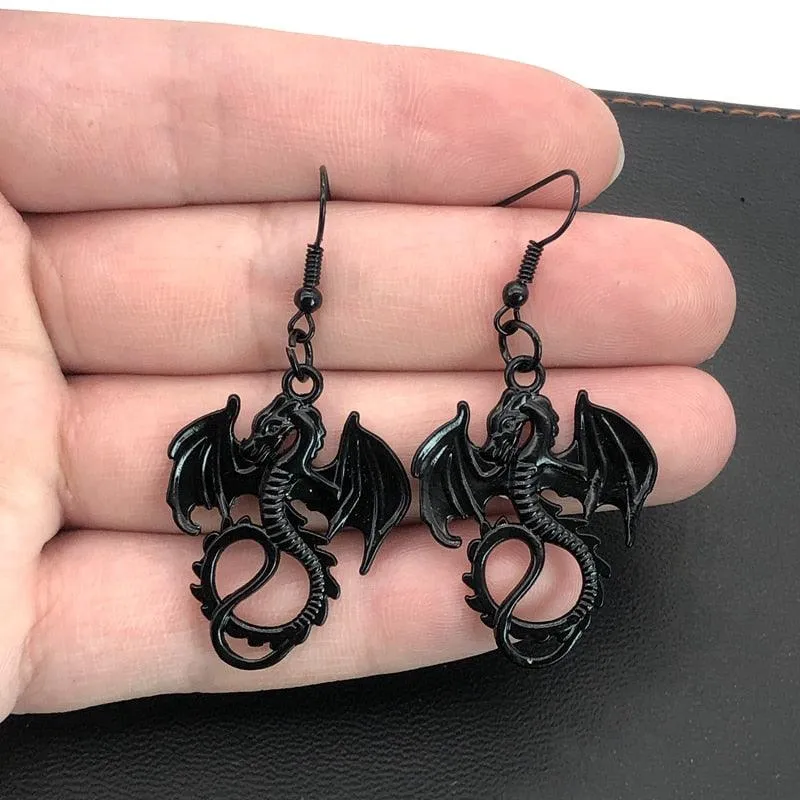 Gothic black dragon earrings for witch ladies