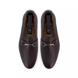 Gun Metal Buckled Loafers-Coffee