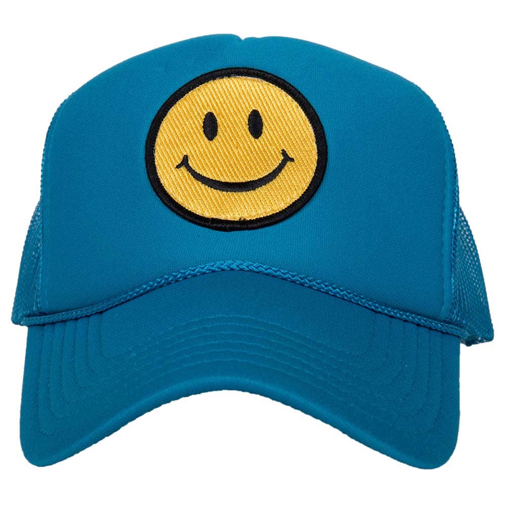 Happy Face Foam Trucker Hat (Blue)