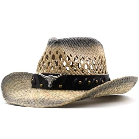 Hollow straw hat Straw Cowboy Hats Western Beach Felt Sunhats Party Cap for Man Women 3colors summer jazz straw hat