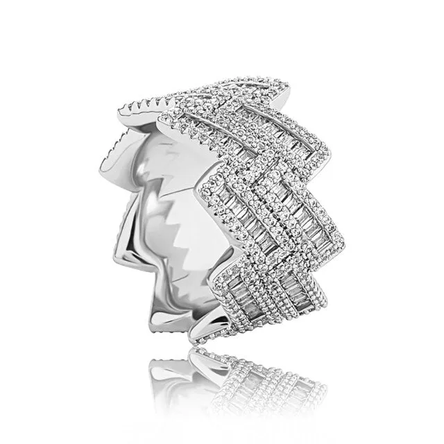 Iced Out Baguette Cubic Zirconia Ring Yellow Gold Hip Hop Cuban Jewelry