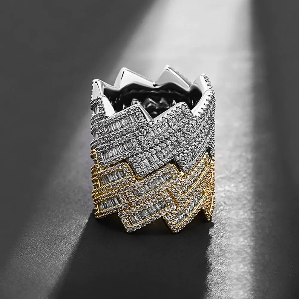 Iced Out Baguette Cubic Zirconia Ring Yellow Gold Hip Hop Cuban Jewelry