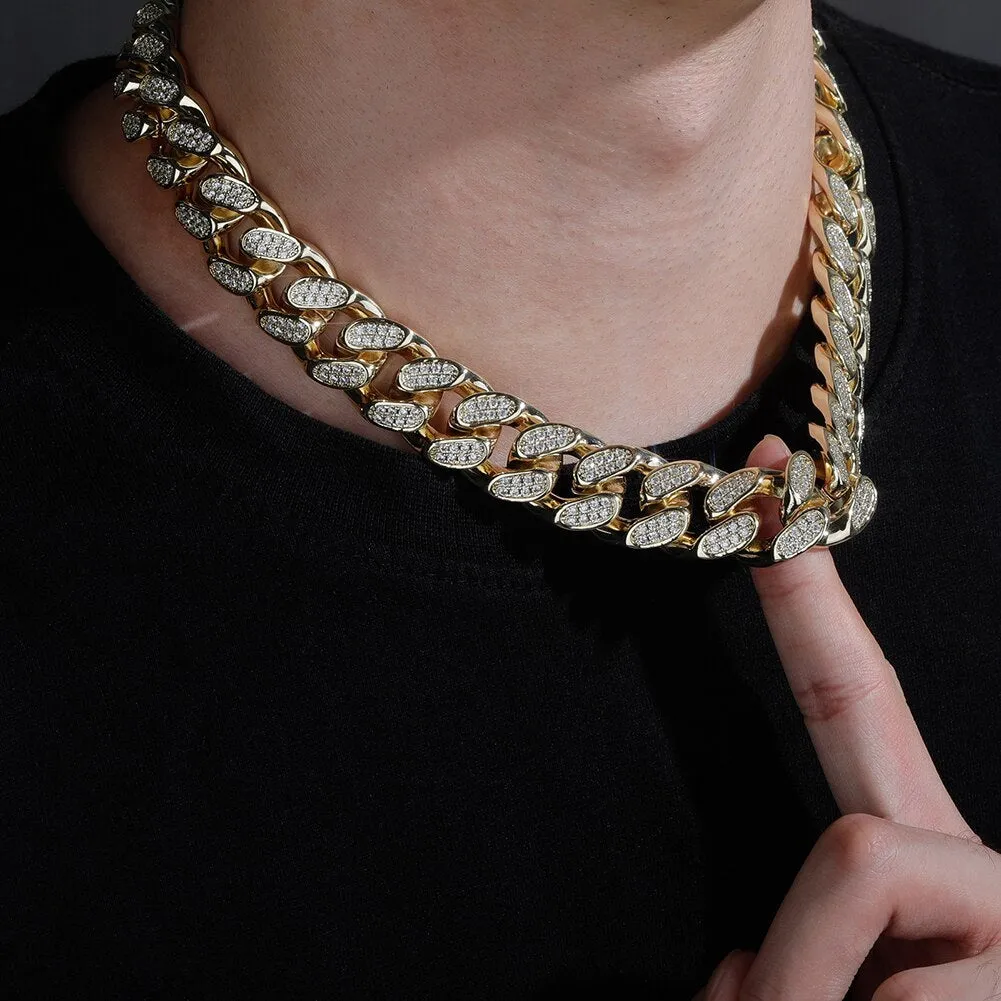 Iced Out Cubic Zirconia Hip Hop Jewelry Men's Heavy Cuban Link Necklace