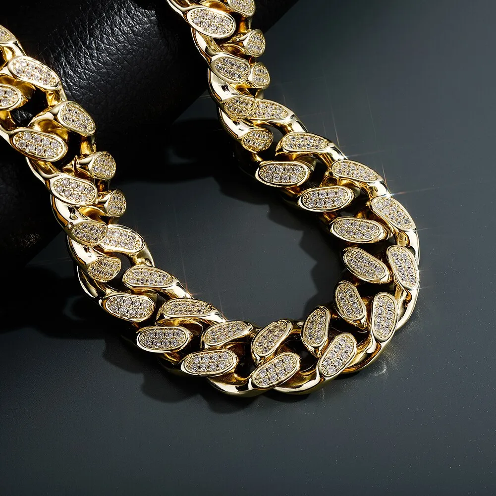 Iced Out Cubic Zirconia Hip Hop Jewelry Men's Heavy Cuban Link Necklace