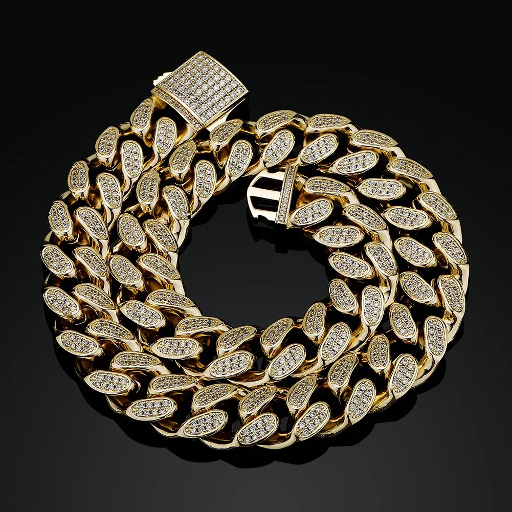 Iced Out Cubic Zirconia Hip Hop Jewelry Men's Heavy Cuban Link Necklace