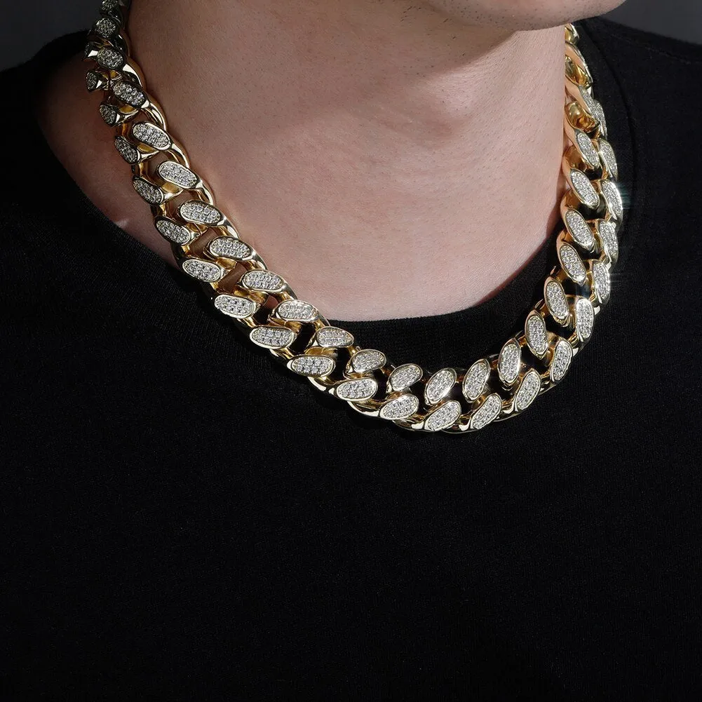 Iced Out Cubic Zirconia Hip Hop Jewelry Men's Heavy Cuban Link Necklace