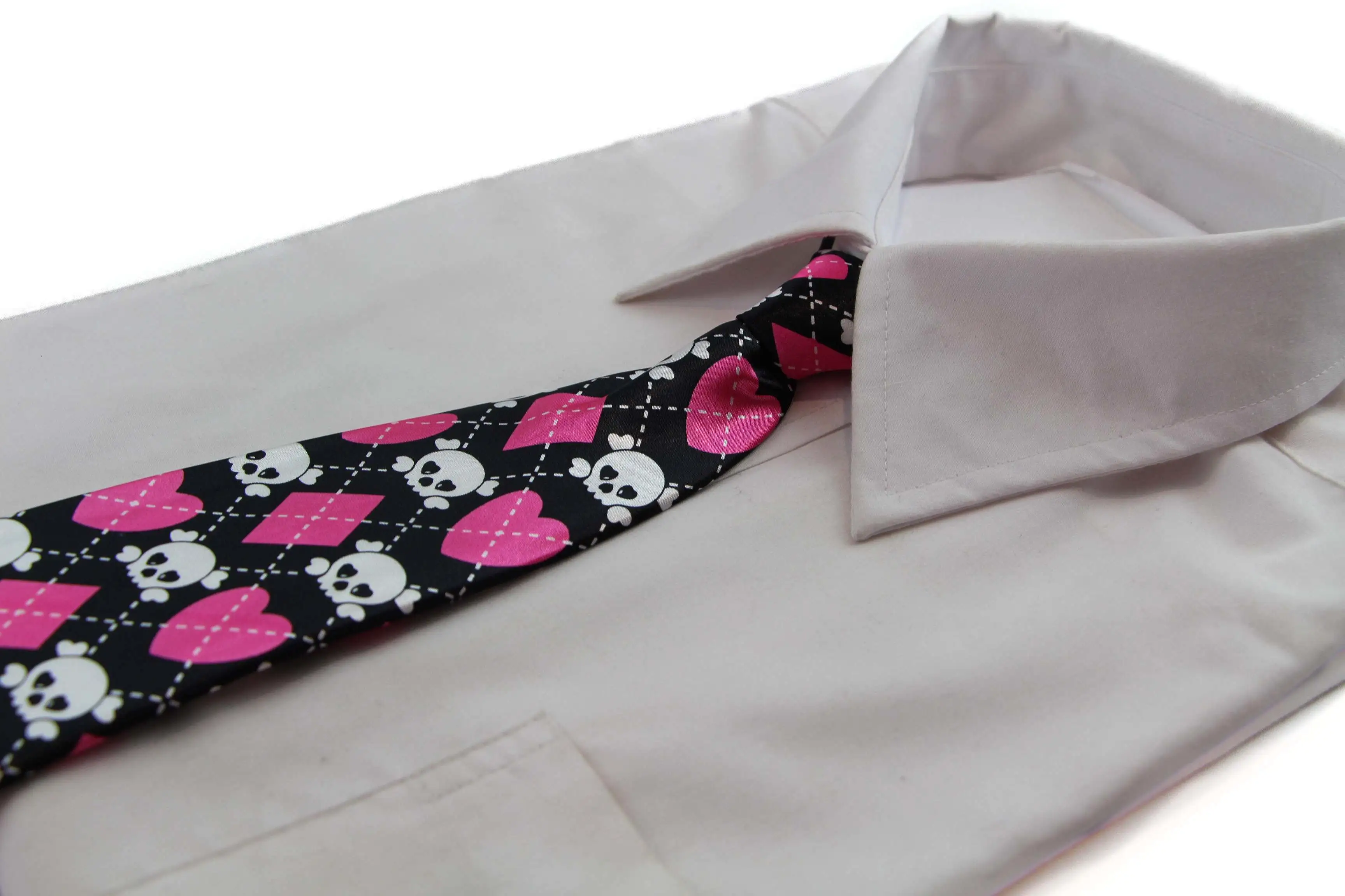 Kids Boys Black & Pink Patterned Elastic Neck Tie - Dog Heart Diamond