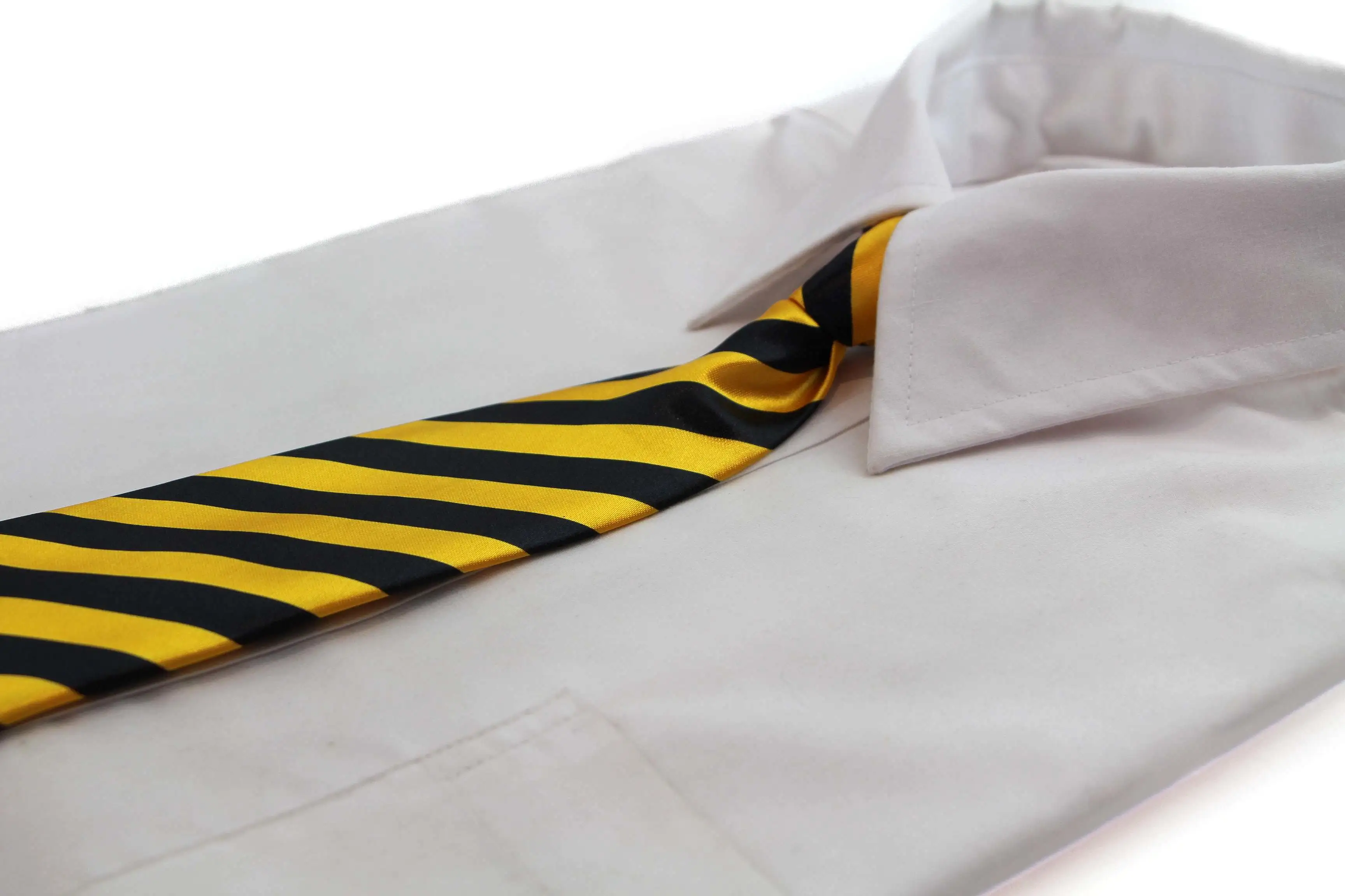 Kids Boys Black & Yellow Patterned Elastic Neck Tie - Diagonal Stripe