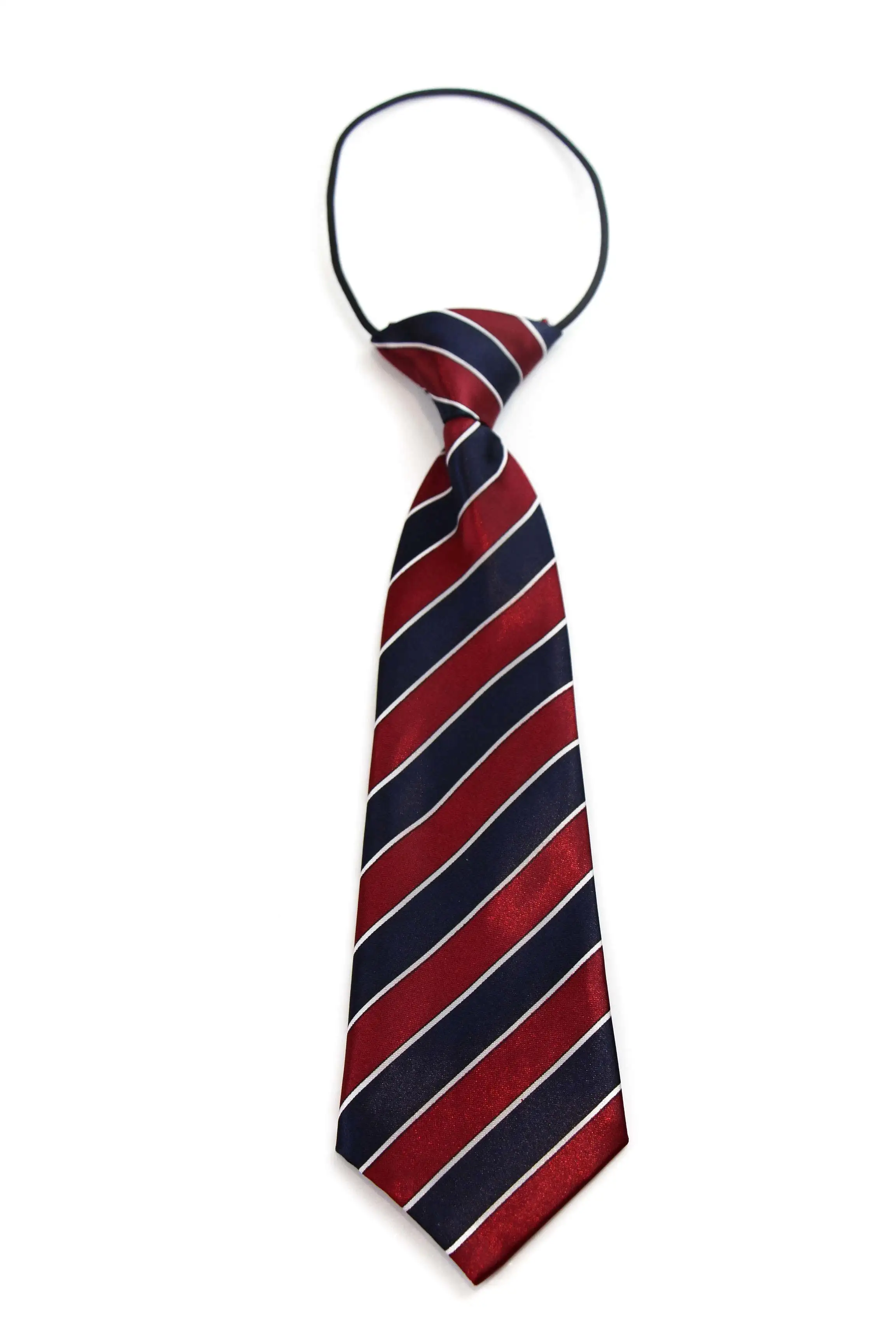 Kids Boys Dark Red & Navy Patterned Elastic Neck Tie - Diagonal Stripe