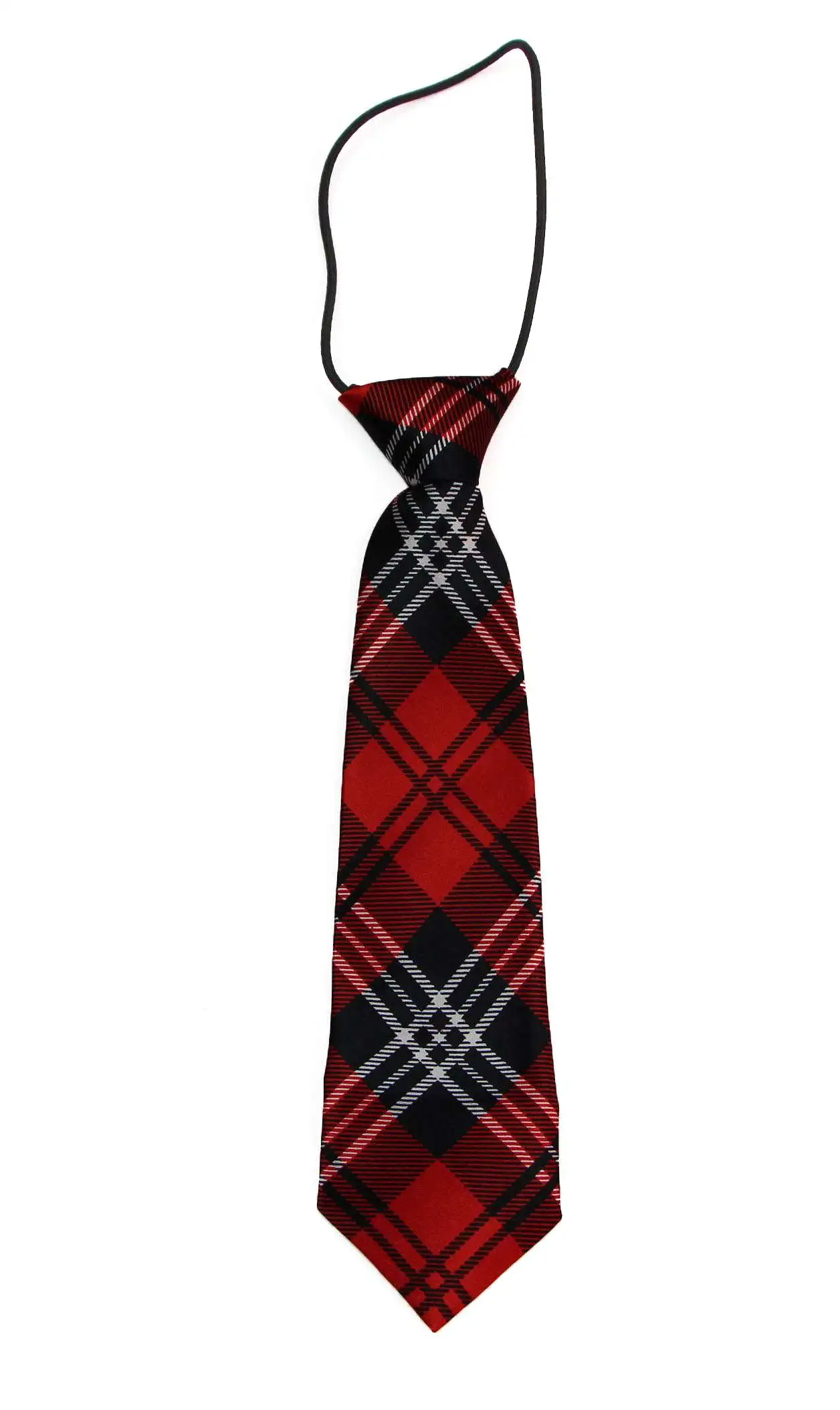 Kids Boys Red Patterned Elastic Neck Tie - Criss Cross Red