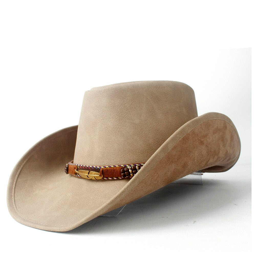 Leather Men Western Cowboy Hat For Gentleman Dad Cowgirl Sombrero Hombre Caps