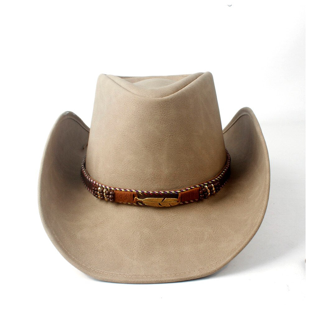 Leather Men Western Cowboy Hat For Gentleman Dad Cowgirl Sombrero Hombre Caps