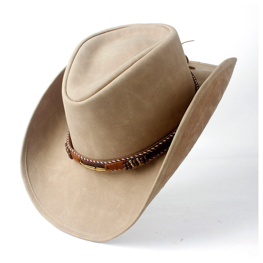 Leather Men Western Cowboy Hat For Gentleman Dad Cowgirl Sombrero Hombre Caps