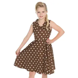 Little Kitty Girl's Chocolate Brown White Polka Dot Party Dress