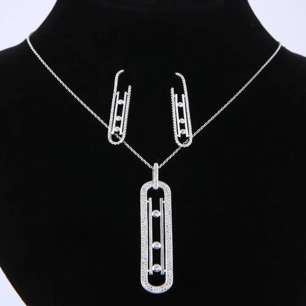 Luxury Geometry Link Stackable Pendant Necklace Earring ring set Beautiful Full Cubic Zircon Charm Women S4215865