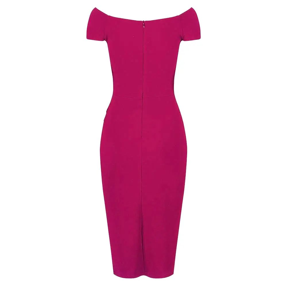 Magenta Cap Sleeve Crossover Top Bardot Wiggle Dress