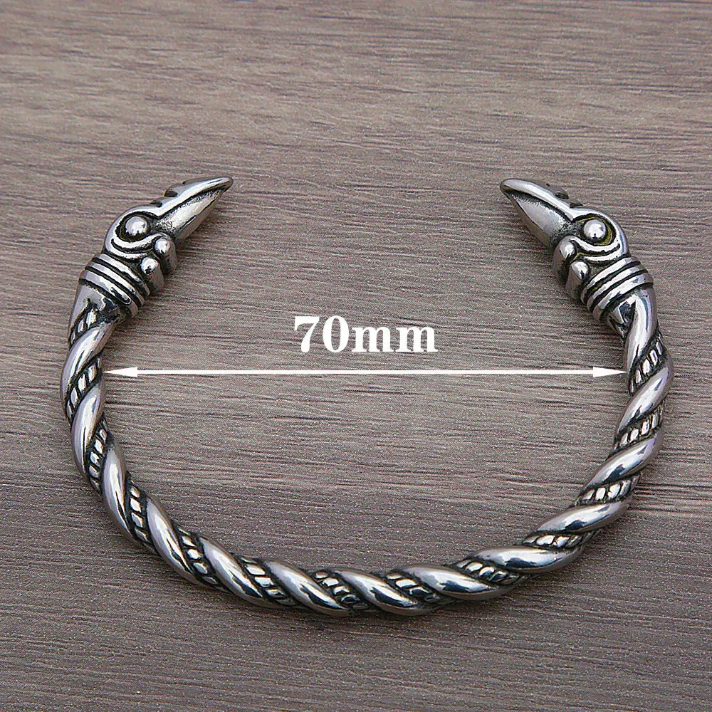 Men's Vintage Style Raven Pattern Adjustable Viking Cuff Open Bracelet