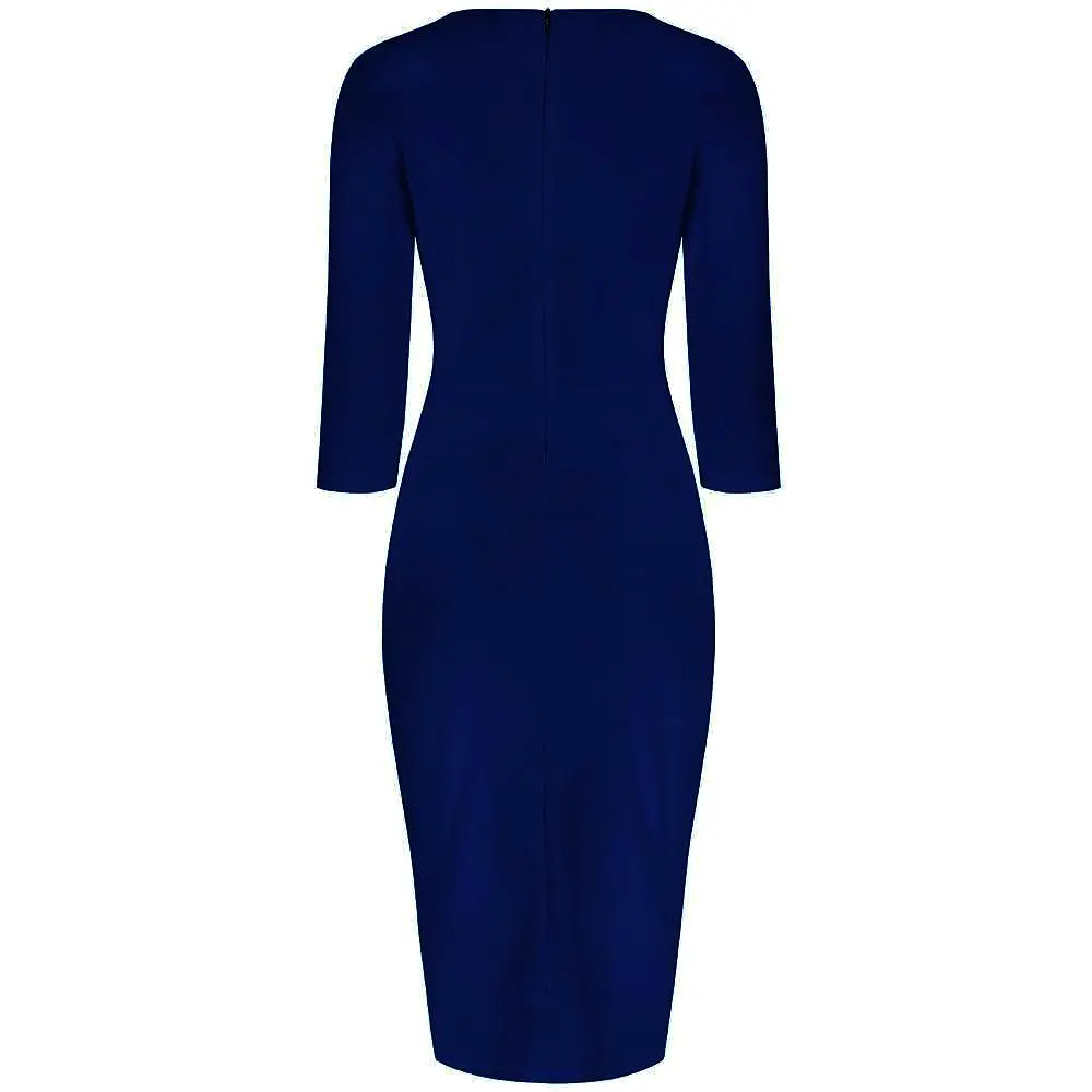 Navy Blue 3/4 Sleeve Sweetheart Neckline Bodycon Pencil  Dress