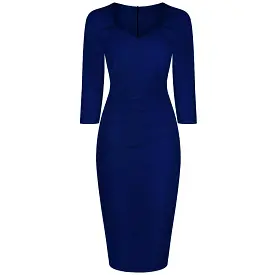 Navy Blue 3/4 Sleeve Sweetheart Neckline Bodycon Pencil  Dress