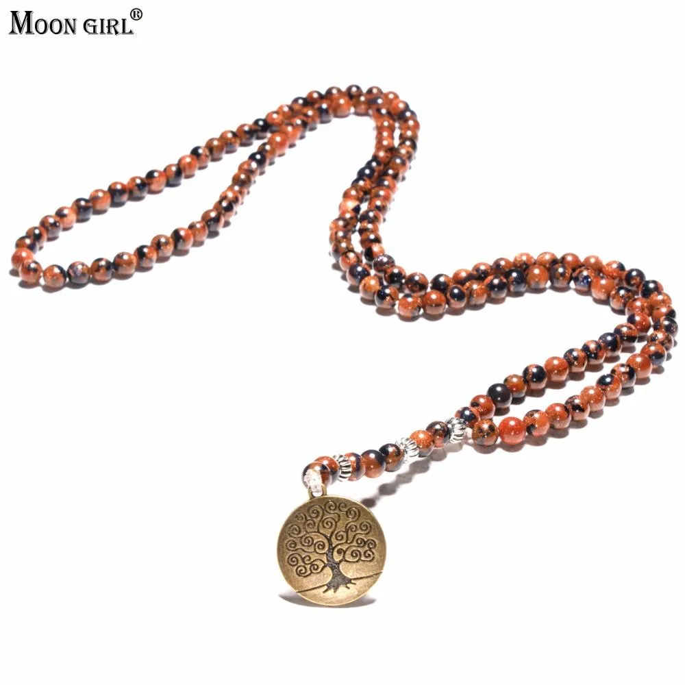 New fashion 6MM Natural Stone Tree of Life Necklaces Pendants