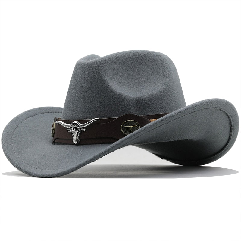 New Wome Men Black Wool Chapeu Western Cowboy Hat Gentleman Jazz Sombrero Hombre Cap Dad Cowgirl Hats Size 56-58cm