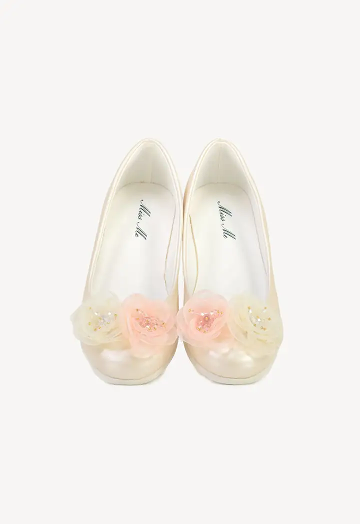 Organza Flowers With Crystal Beads Flat Shoes