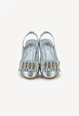 Pearly Crystals Open Back Flat Shoes