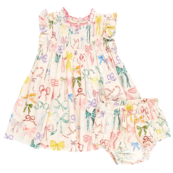 Pink Chicken - Watercolor Bows Girls Stevie Dress Set