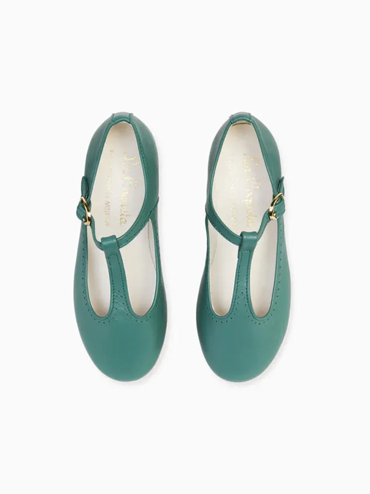 Sage Leather Girl T-Bar Shoes