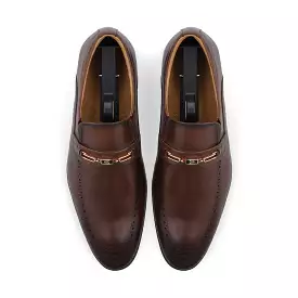 Scaled Sleek Buckled Loafers-Brown